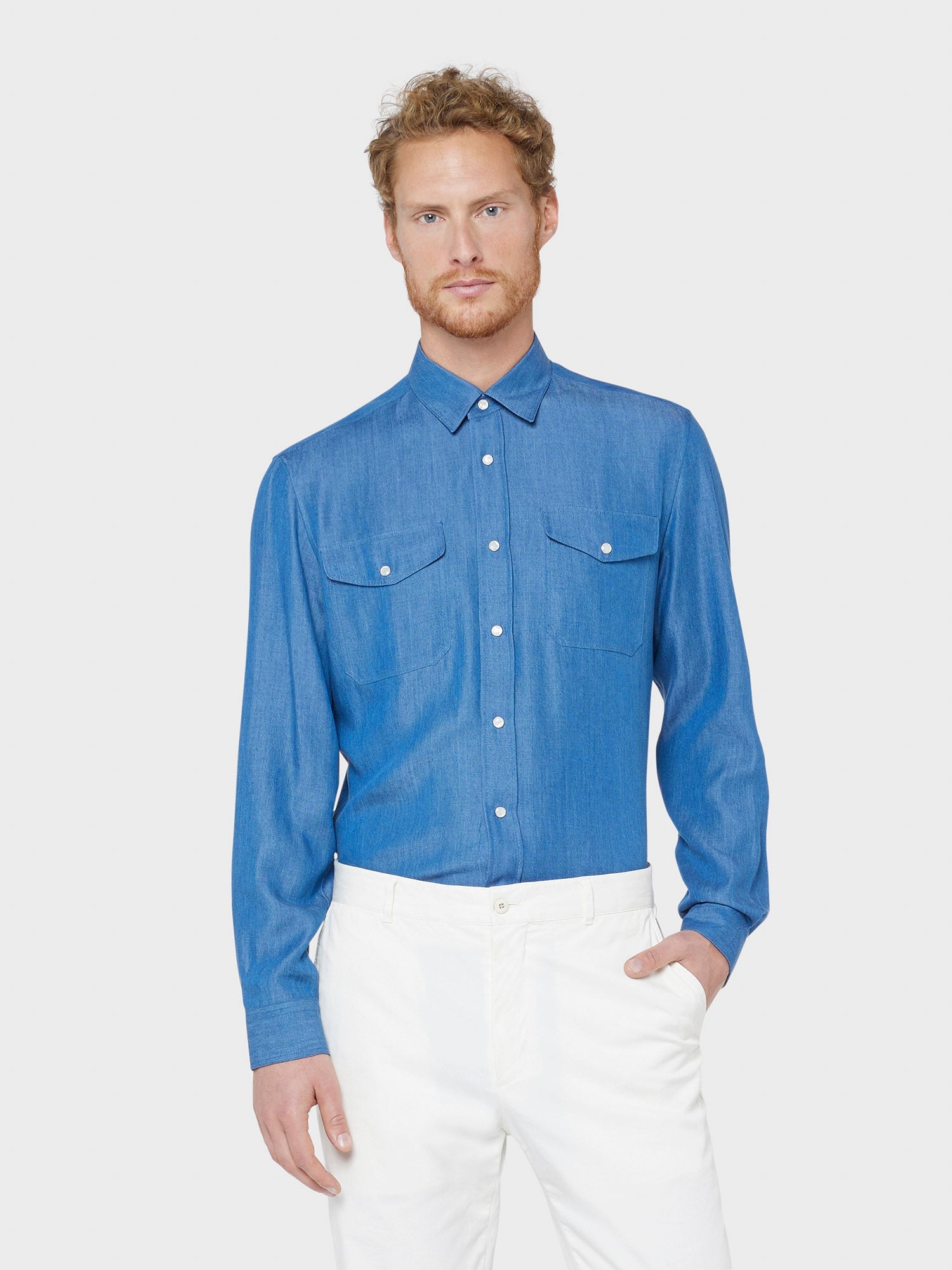 Camicia In Tencel Blu Jeans