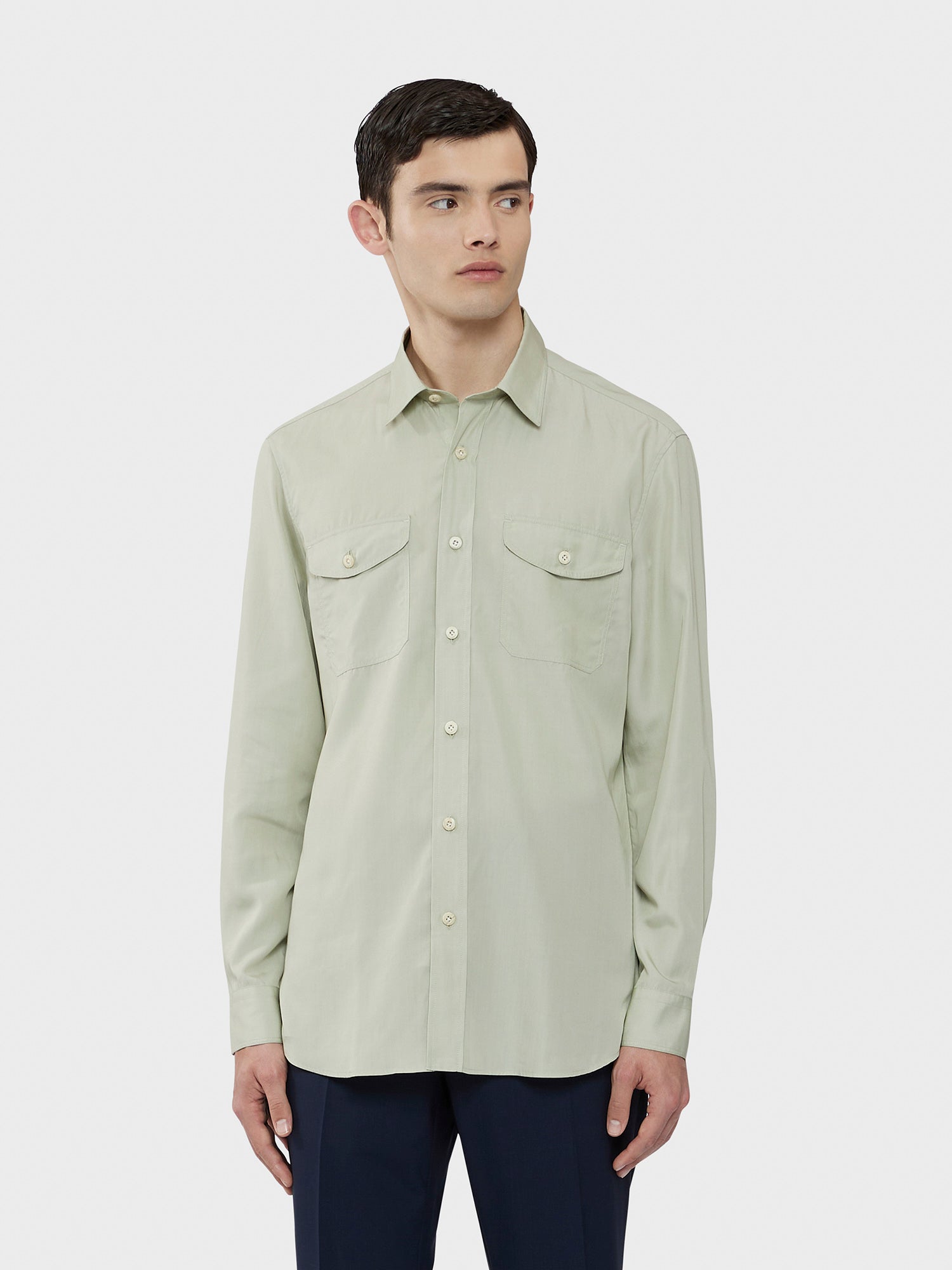 Camicia In Tencel Verde Salvia