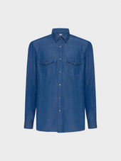 Camicia In Tencel Blu Denim