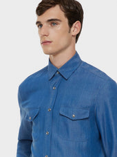 Camicia In Tencel Blu Denim