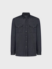 Camicia In Lana E Cotone Effetto Blu Scuro