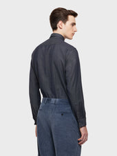 Camicia In Lana E Cotone Effetto Blu Scuro