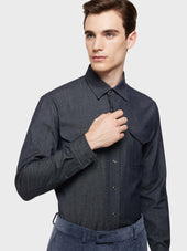 Camicia In Lana E Cotone Effetto Blu Scuro