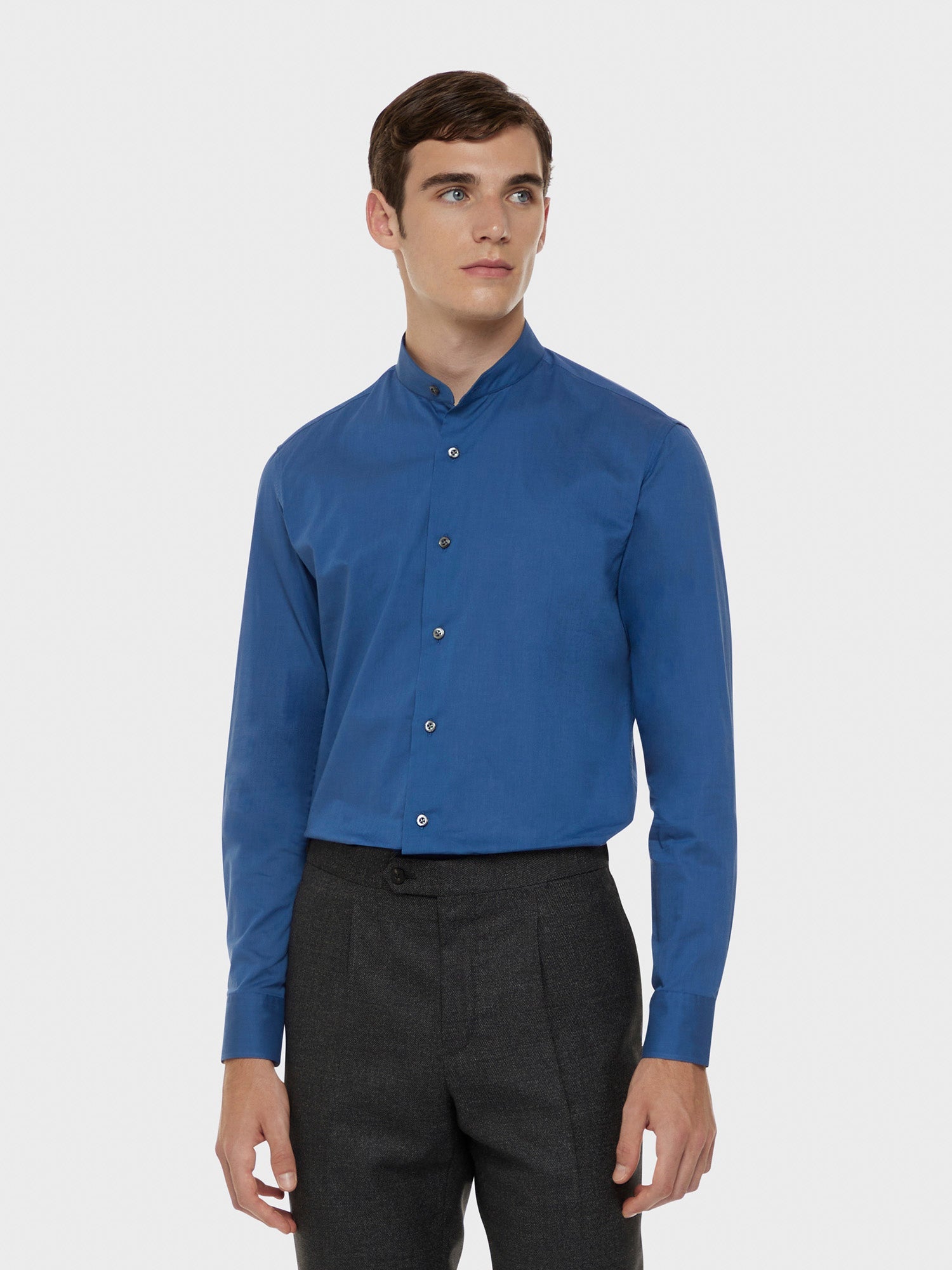 Camicia Coreana In Cotone Azzurra