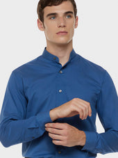 Camicia Coreana In Cotone Azzurra