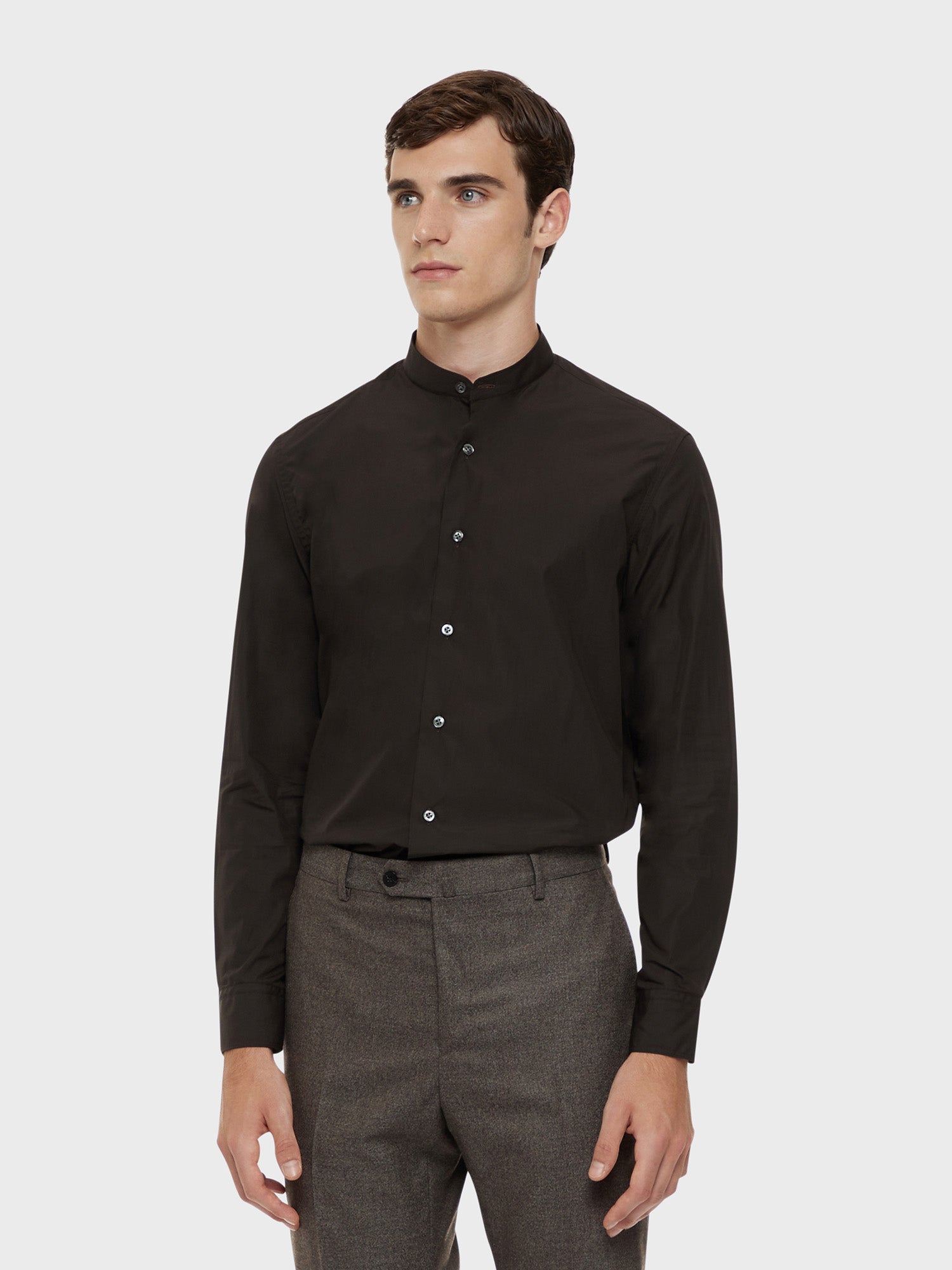 Camicia Coreana In Cotone Marrone