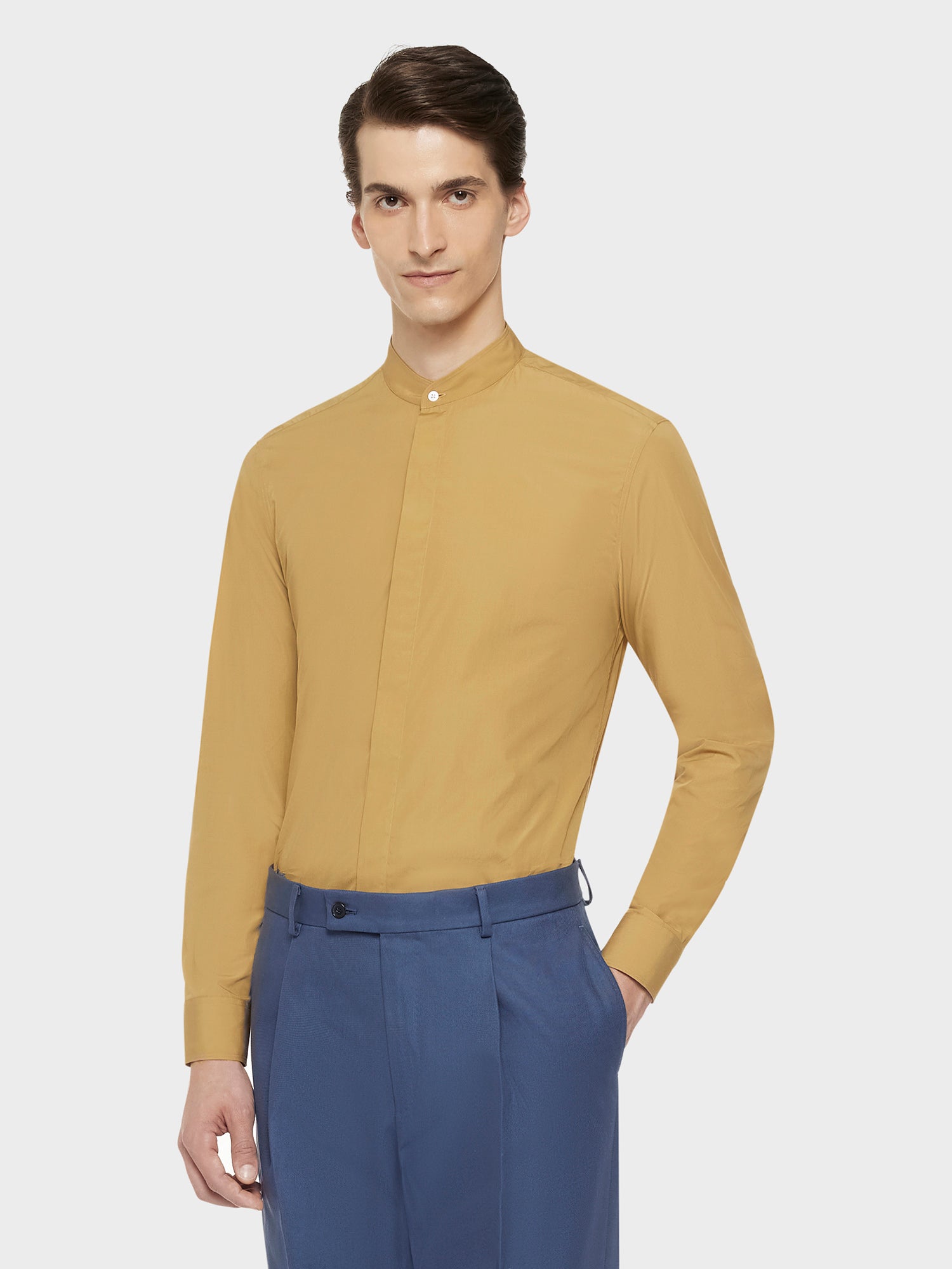 Camicia Coreana In Cotone Cammello
