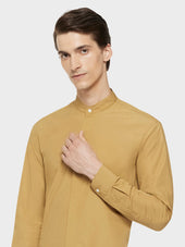 Camicia Coreana In Cotone Cammello