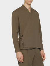 Overshirt Kimono In Seersucker Di Cotone Verde