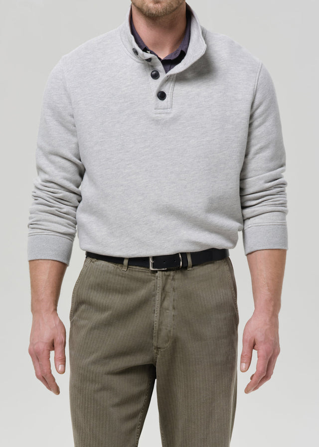 Half Button Pullover in Heather Grey