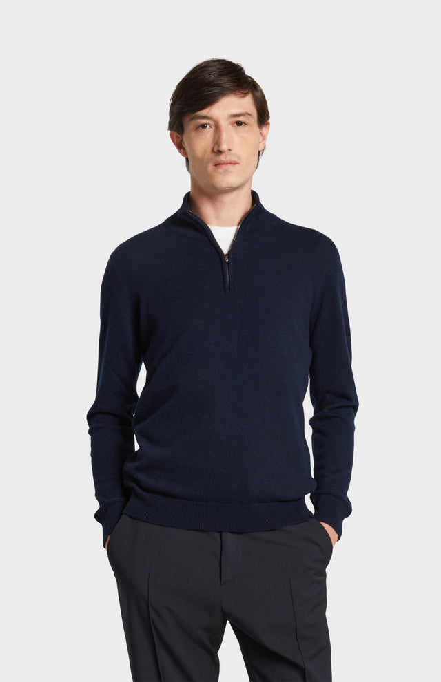 Zip Neck Cashmere Jumper In Navy