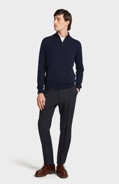 Zip Neck Cashmere Jumper In Navy
