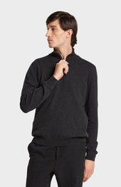 Zip Neck Cashmere Jumper In Charcoal