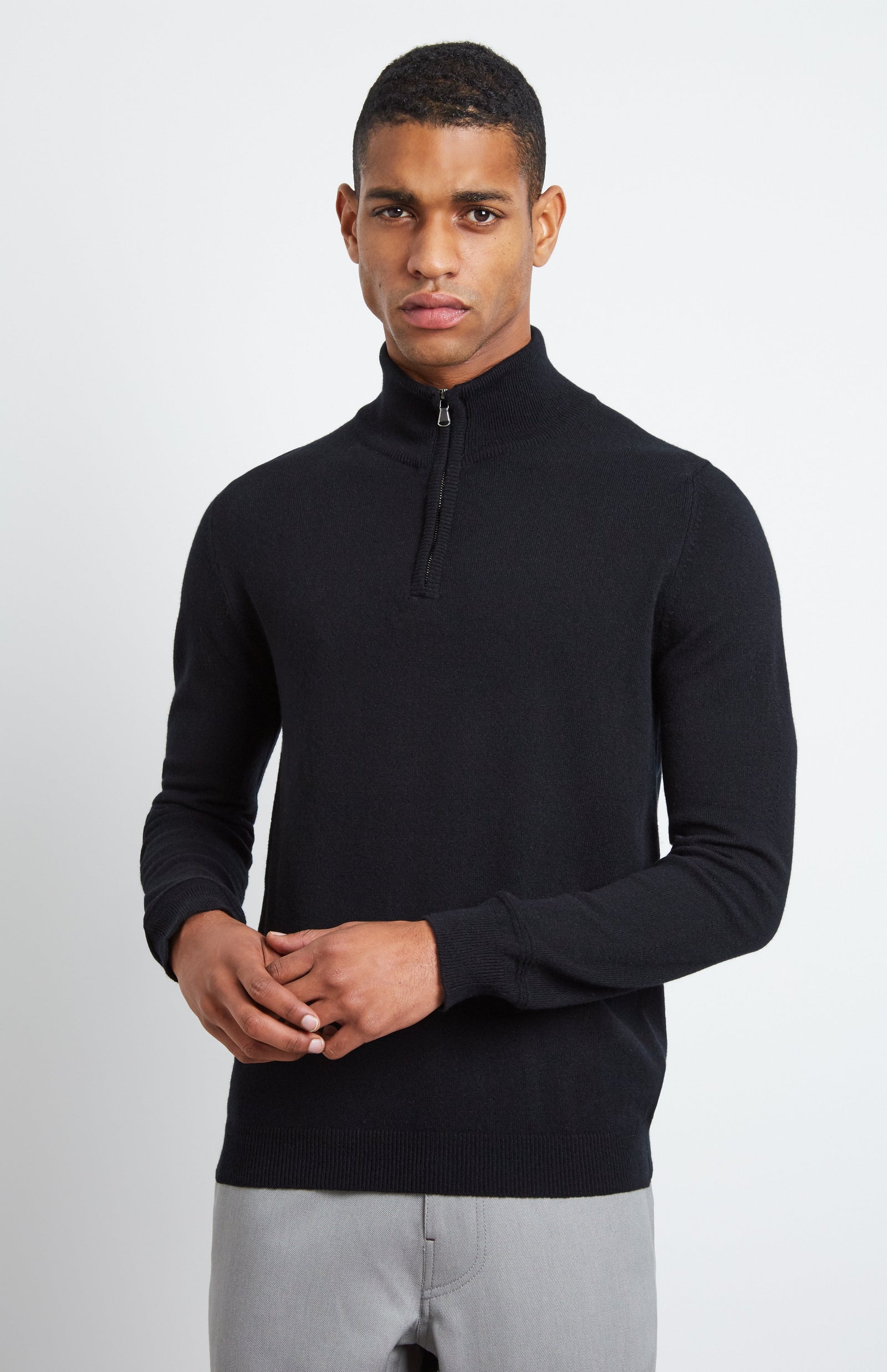 Zip Neck Cashmere Jumper In Black
