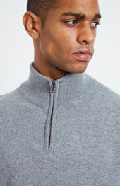 Zip Neck Cashmere Jumper In Flannel Grey