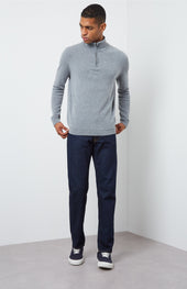 Zip Neck Cashmere Jumper In Flannel Grey