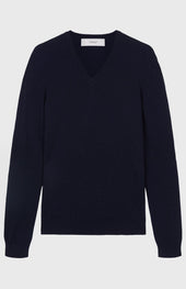 Classic Cashmere V Neck Jumper In Ink