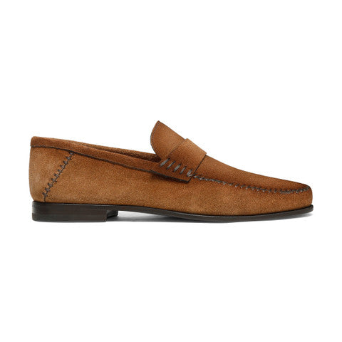 Men's light brown suede penny loafer