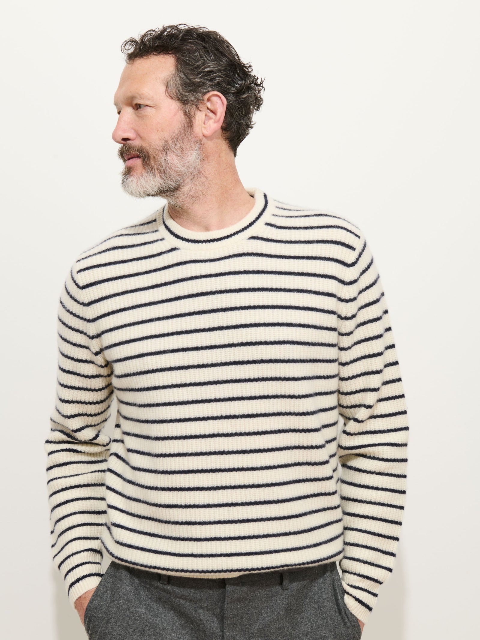 Jordan Striped Sweeter in Washed Cashmere