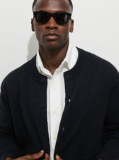 Aaron Marled Cardigan In Cotton Linen