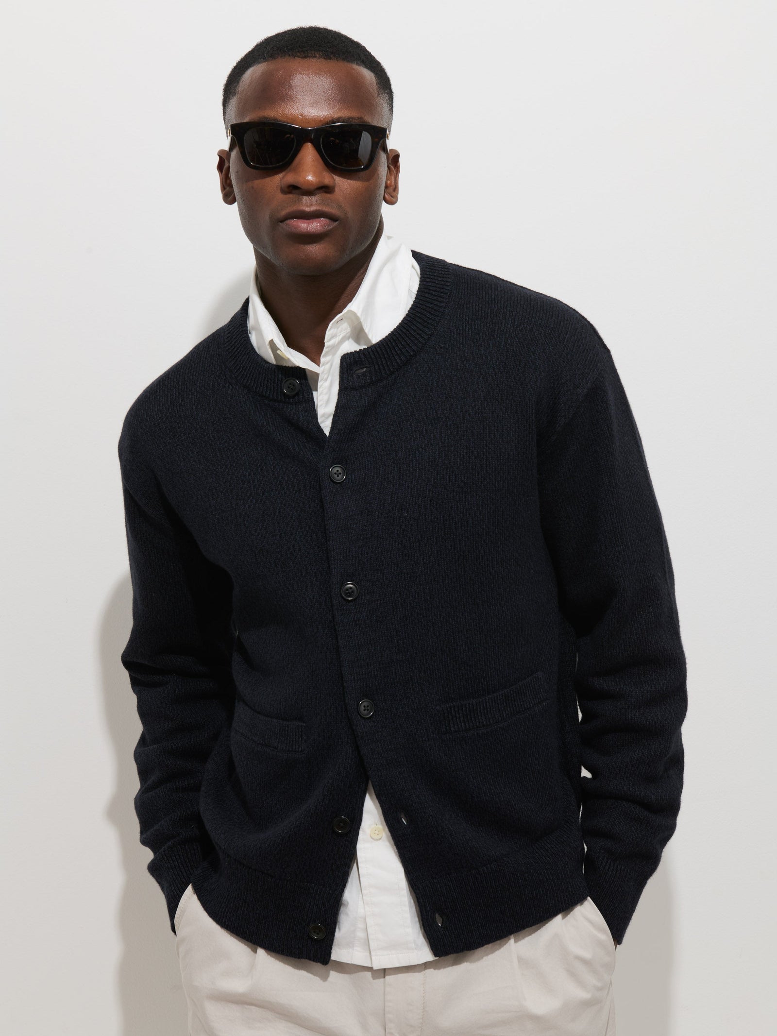 Aaron Marled Cardigan In Cotton Linen