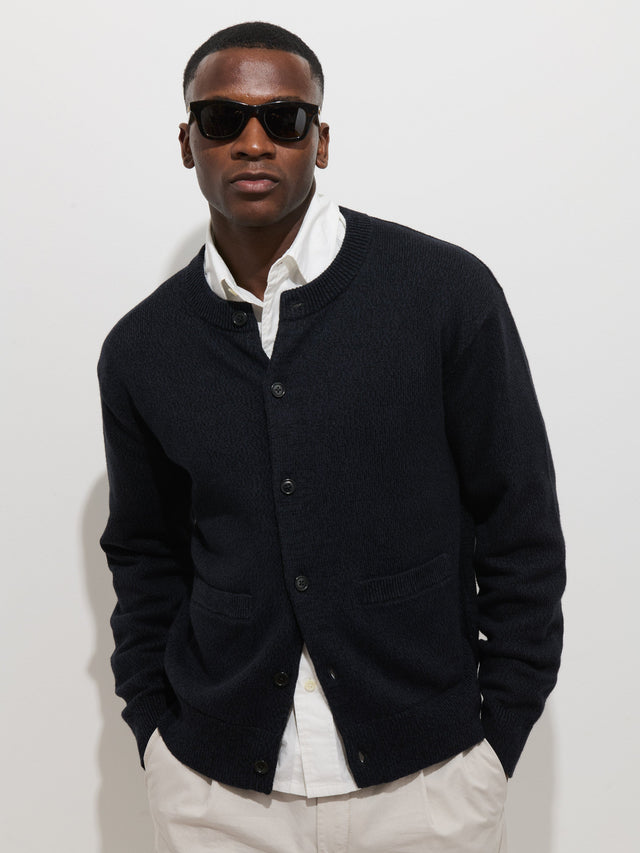 Aaron Marled Cardigan In Cotton Linen
