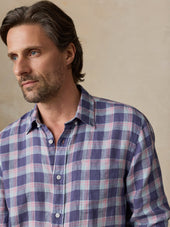 Sunwashed Linen Shirt - Coastal Lake Plaid