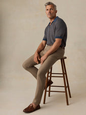Short-Sleeve Linen Sweater Polo - Navy Cedar Stripe