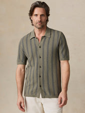 Short-Sleeve Sweater Shirt - Olive Safari Stripe