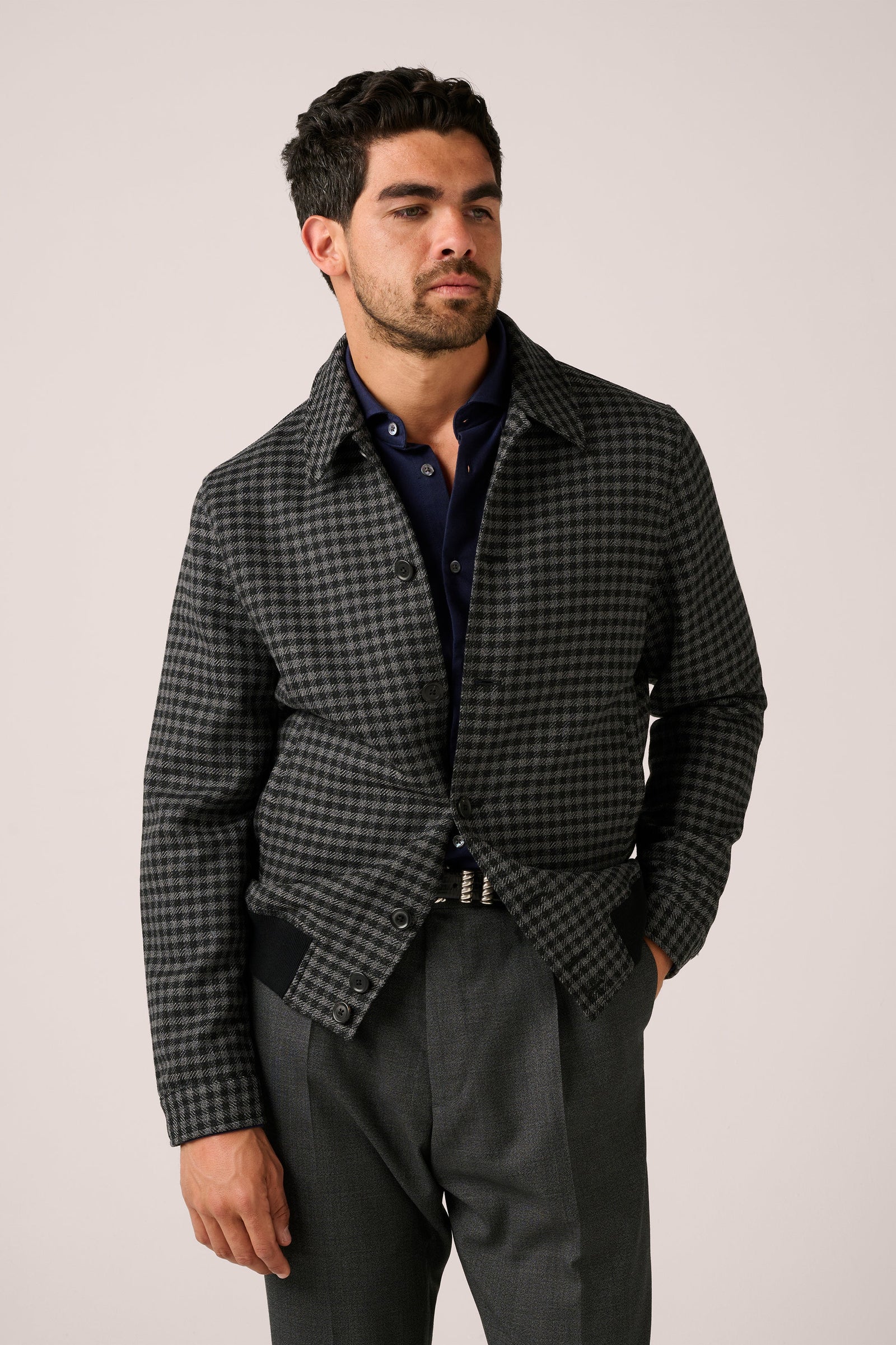 Macedon Bomber Jacket Wool And Grey Check