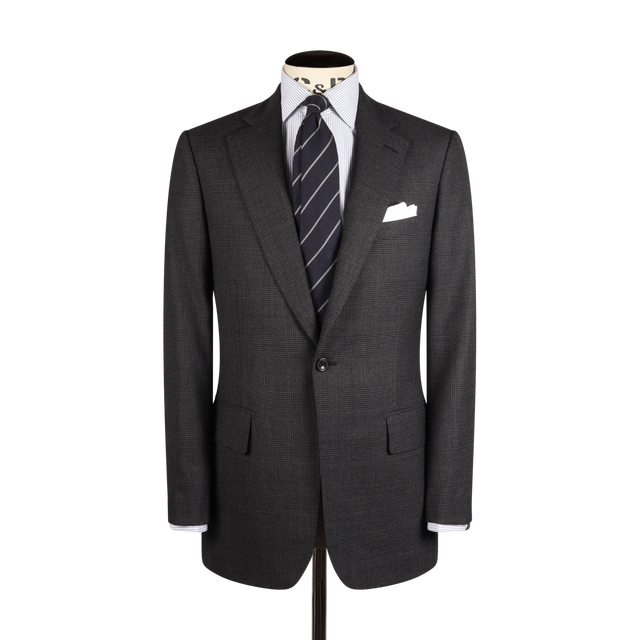 Single Breasted Notch Suit in Charcoal Check Wool