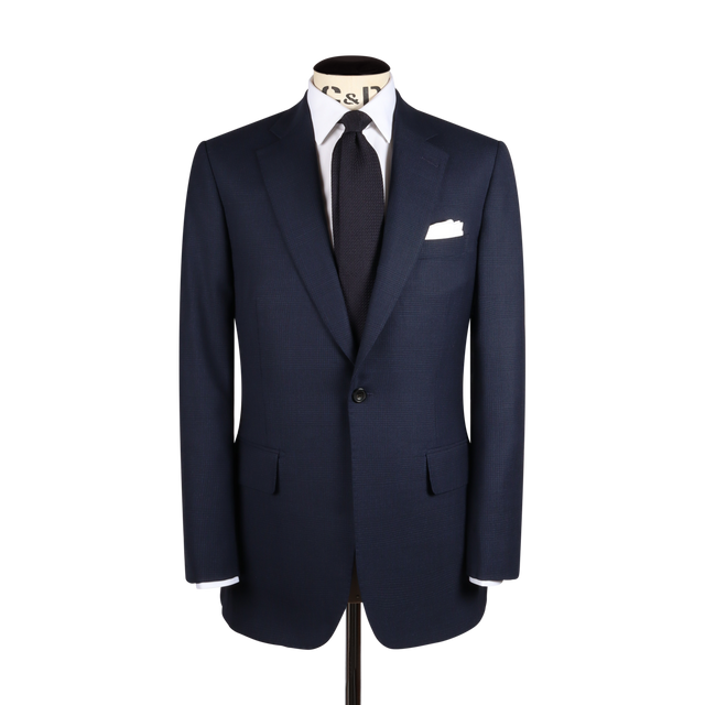 Single Breasted Notch Suit in Navy Glen Check Wool