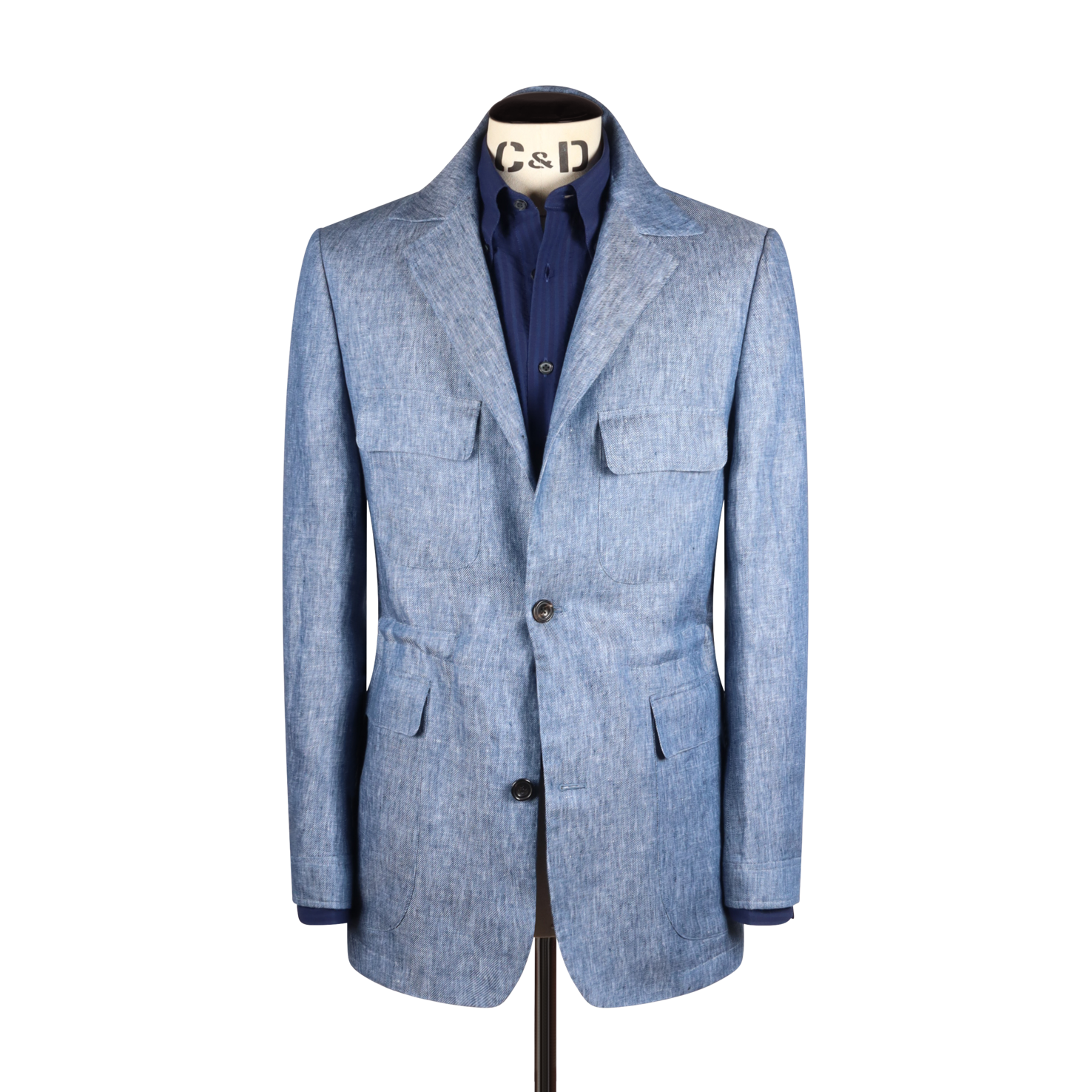Safari Jacket In Denim Blue Linen