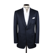 Single Breasted Peak Lapel Jacket in Navy Silk Herringbone
