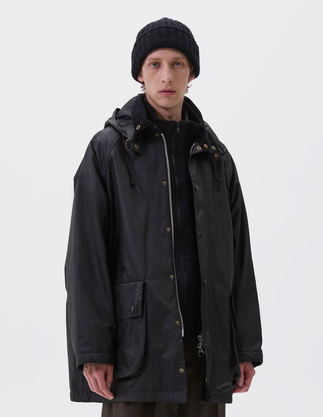 STAND COLLAR PARKA | WAXED COTTON | BLACK