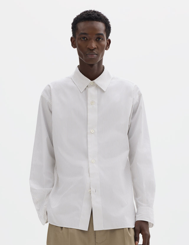 RELAXED SHIRT | PENCIL COTTON STRIPE | WHITE / OLIVE