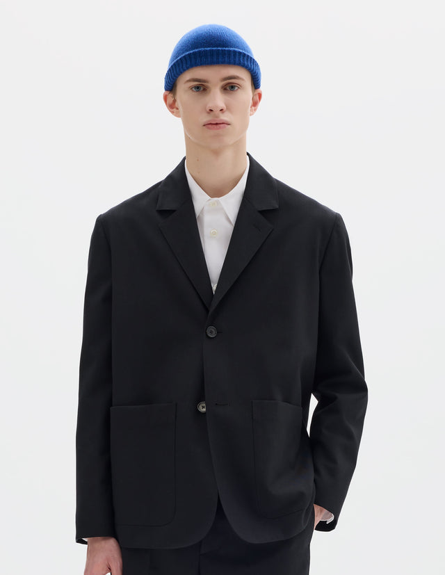 PATCH POCKET BLAZER | WORSTED WOOL COTTON | NAVY