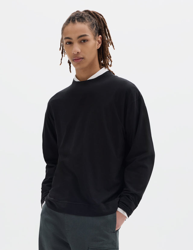 MHL. LONG SLEEVE CREW NECK TOP | ORGANIC COTTON LINEN JERSEY | BLACK