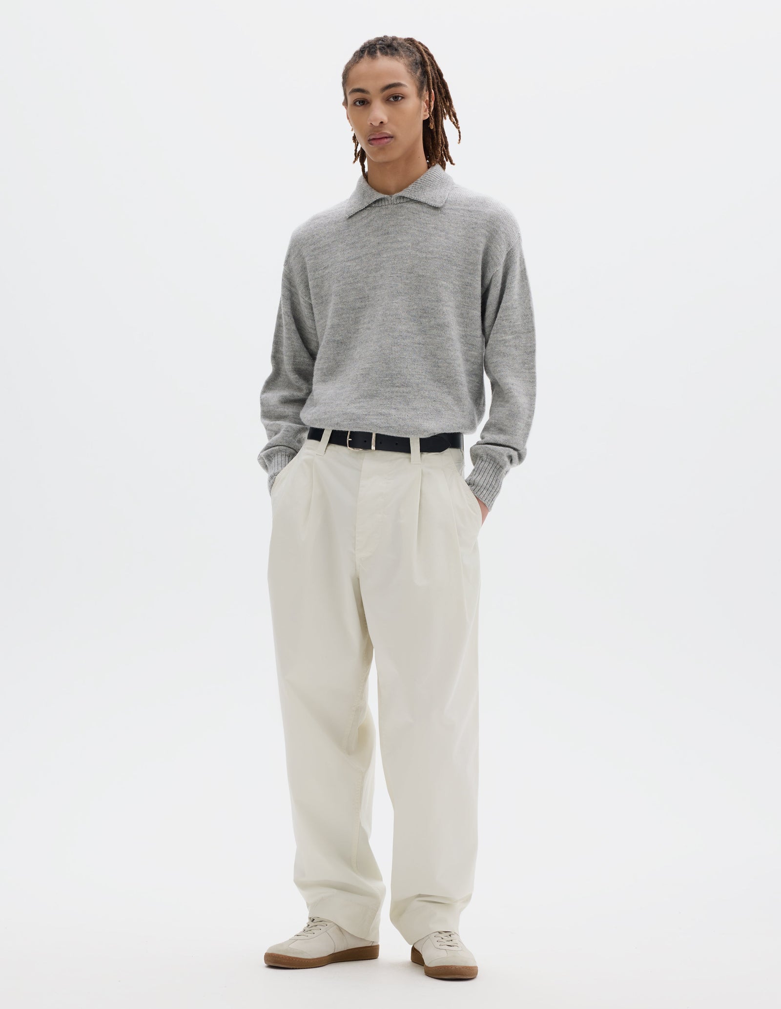 Mhl Stitch Pleat Trousers Soft Dense Cotton Chalk