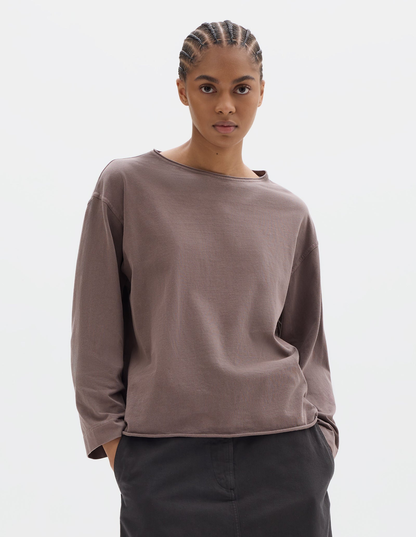 Mhl Rolled Edge Long Sleeve Lightweight Cotton Jersey Mineral Pink