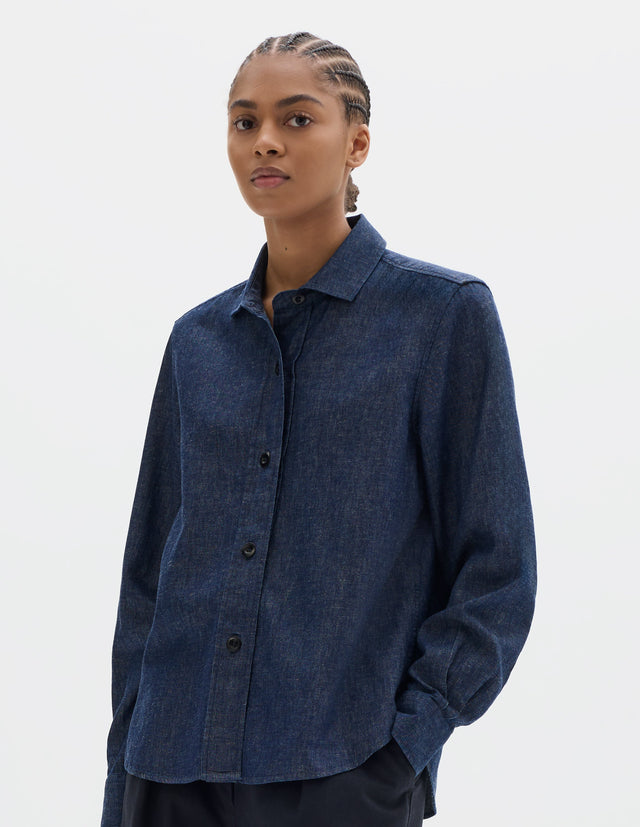 MHL. SIMPLE SHIRT | JAPANESE COTTON LINEN DENIM | INDIGO