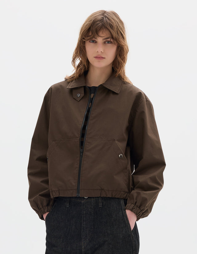 MHL. ZIP THROUGH JACKET | WASHED COTTON CANVAS | COCOA