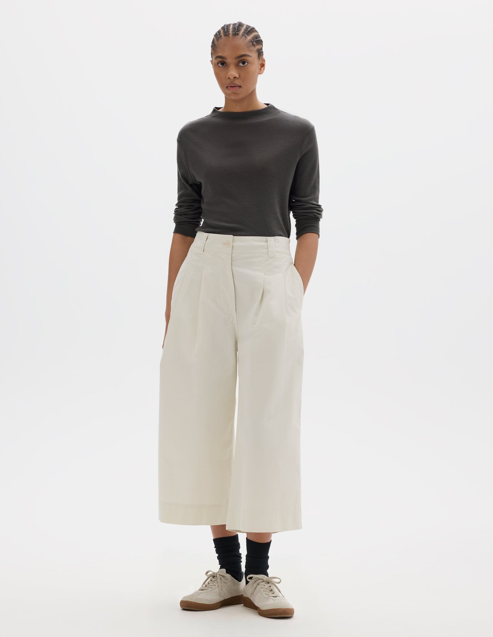 Mhl Pleated Culottes Soft Dense Cotton Chalk