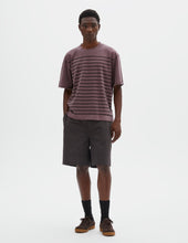 Mhl Overdye Stripe T Shirt Lightweight Dry Jersey Berry Mahogany