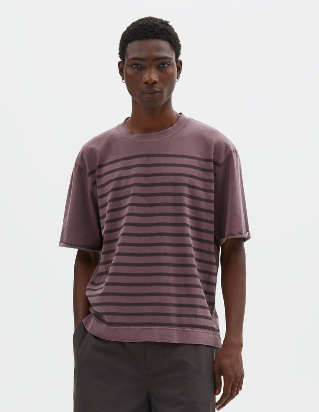 MHL. OVERDYE STRIPE T SHIRT | LIGHTWEIGHT DRY JERSEY | BERRY / MAHOGANY