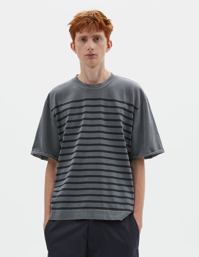 MHL. OVERDYE STRIPE T SHIRT | LIGHTWEIGHT DRY JERSEY | CARBON / BLACK