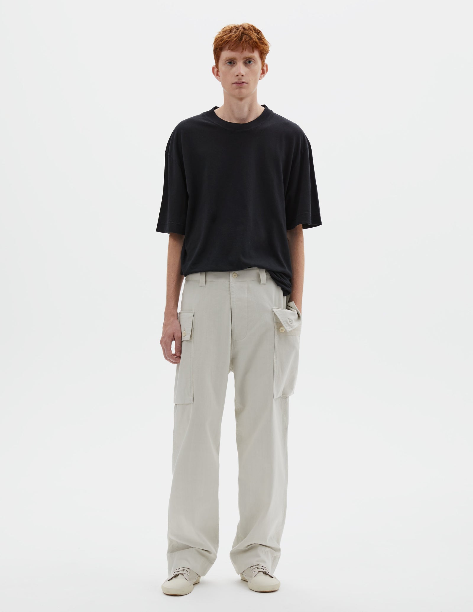Mhl Cargo Pocket Trousers Irregular Cotton Drill Chalk