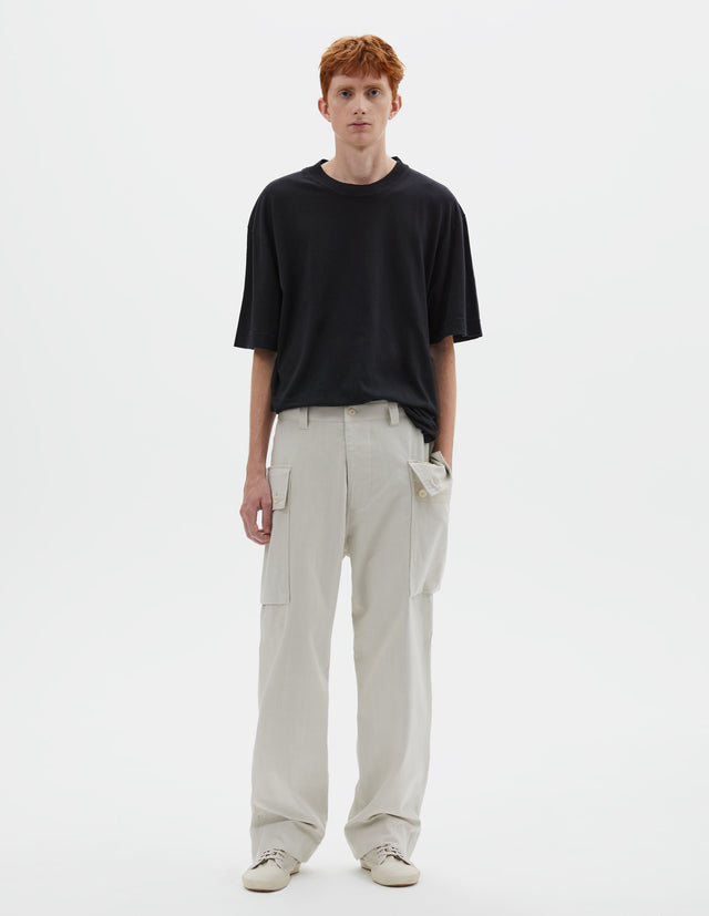 MHL. CARGO POCKET TROUSERS | IRREGULAR COTTON DRILL | CHALK