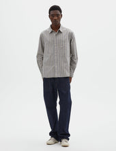Mhl Overall Shirt Pyjama Stripe Cotton Off White Grey Zest