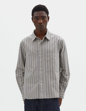MHL. OVERALL SHIRT | PYJAMA STRIPE COTTON | OFF WHITE / GREY / ZEST